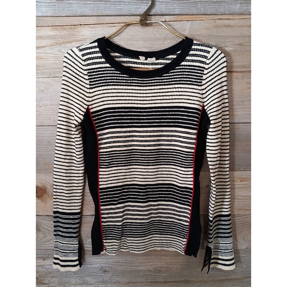MOTH for Anthropologie Striped Crewneck Sweater Sz. XS Rib Stretch Split Cuff